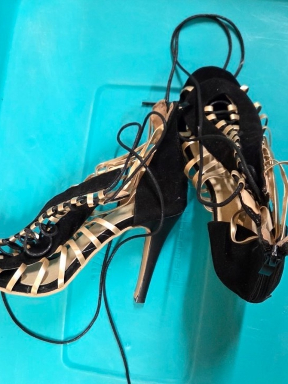 Gladiator Black Lace-Up Strappy High Heel Sandals